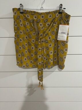 High-Waist Floral Tie-Front Women’s Shorts — Mustard